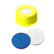 Cf 100 tappi vite PP gialli 9-425 forati setto sil/ptfe SLIT