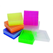 Rack PP ROSA con coperchio 81 posti per vials Ø 12 mm